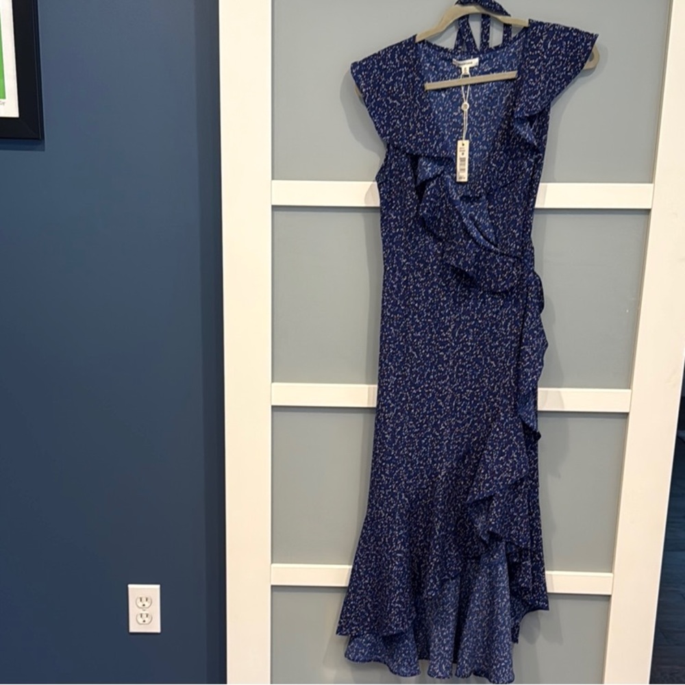 Max Studio Blue Pleated Asymmetrical Sundress